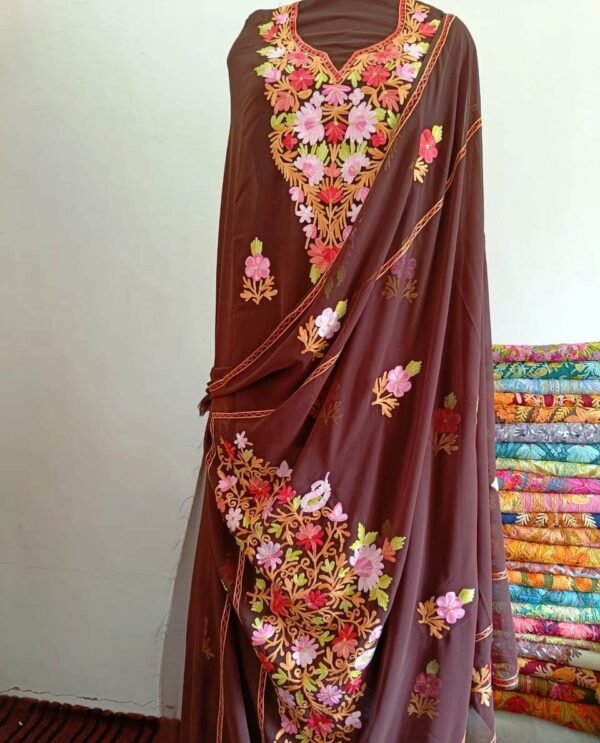 Kashmiri 3-Piece Georgette Suit in Brown Colour - Image 4