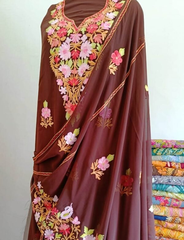 Kashmiri 3-Piece Georgette Suit in Brown Colour - Image 5