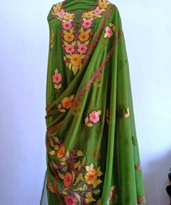 Kashmiri 3-Piece Georgette Suit in Bottle Green
