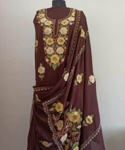 Kashmiri 3-Piece Georgette Suit in Brown Colour
