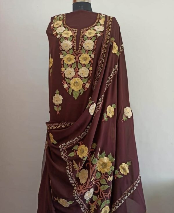 Kashmiri 3-Piece Georgette Suit in Brown Colour