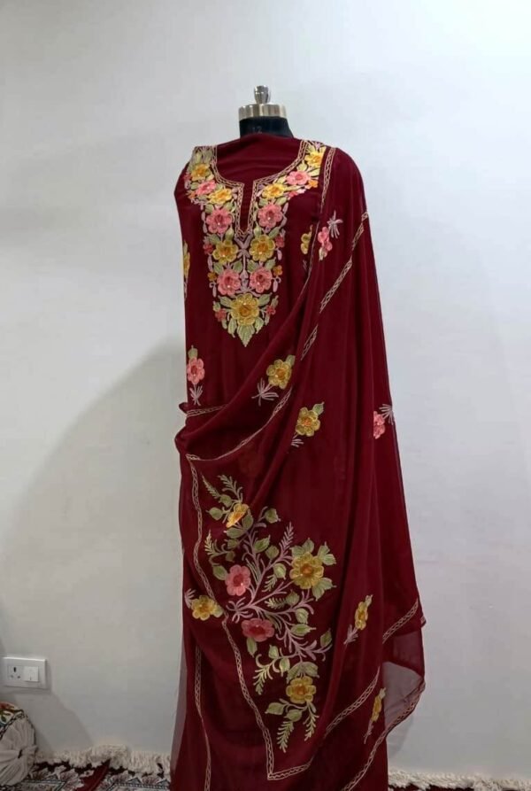 Kashmiri 3-Piece Georgette Suit in Brown Colour - Image 2