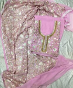 Georgette Aari Work 3-Piece Suits with Full Work Dupatta
