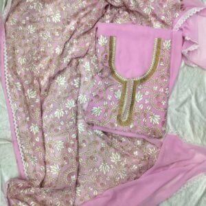 Georgette Aari Work 3-Piece Suits with Full Work Dupatta