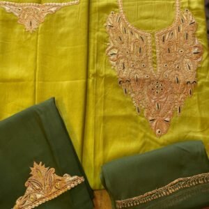 Contrast-Themed Roman Silk Suit (3PC) with Exquisite Tilla & Meenakari Work 