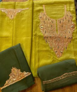 Contrast-Themed Roman Silk Suit (3PC) with Exquisite Tilla & Meenakari Work 
